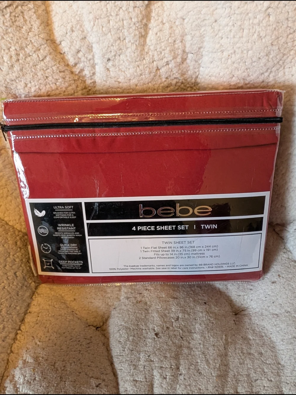bebe Twin 4-Piece Sheet Set in Red